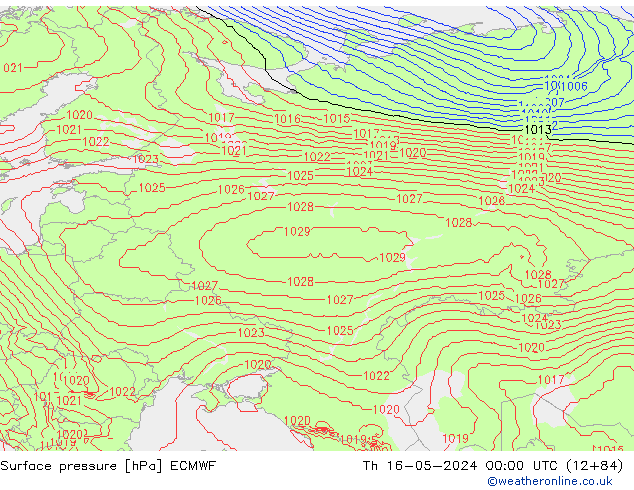 Surface pressure ECMWF Th 16.05.2024 00 UTC