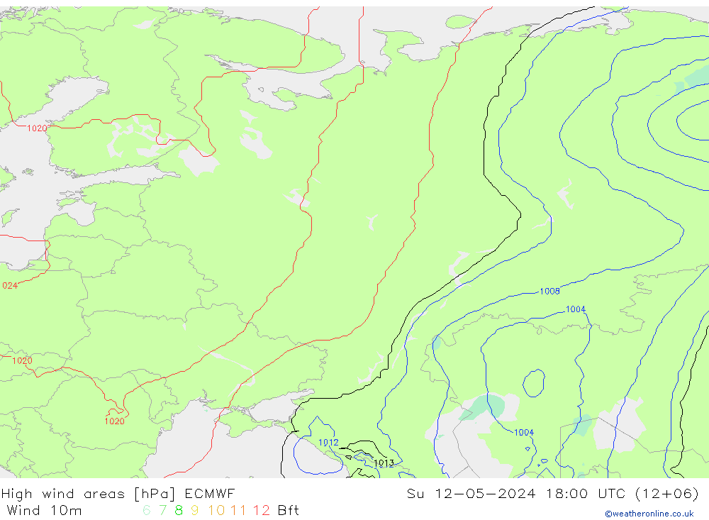 High wind areas ECMWF Dom 12.05.2024 18 UTC