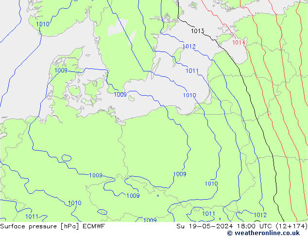 Atmosférický tlak ECMWF Ne 19.05.2024 18 UTC