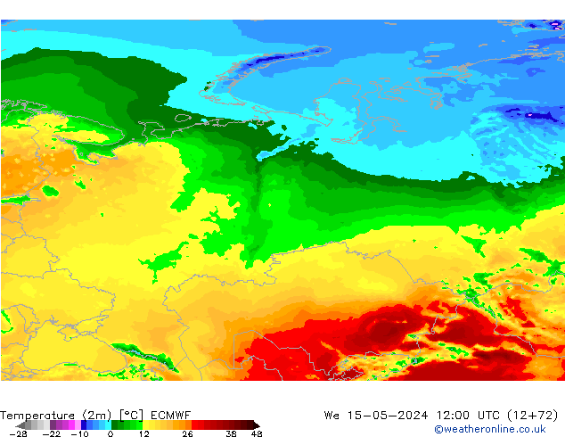 Temperatura (2m) ECMWF Qua 15.05.2024 12 UTC