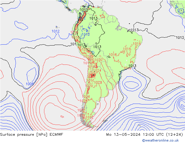 Presión superficial ECMWF lun 13.05.2024 12 UTC