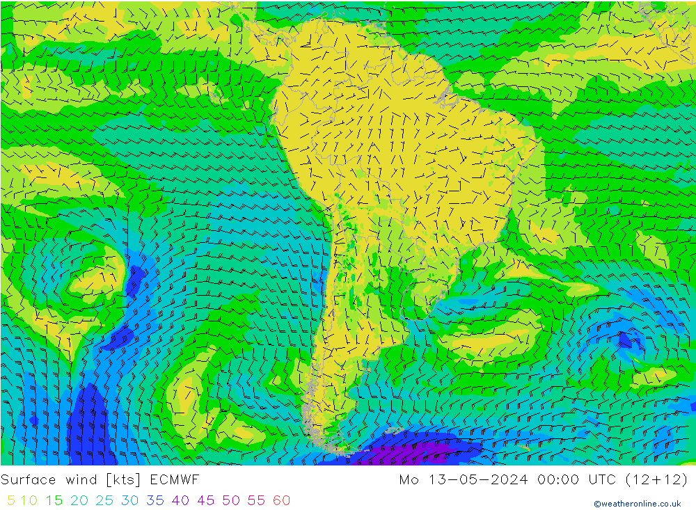 Surface wind ECMWF Mo 13.05.2024 00 UTC