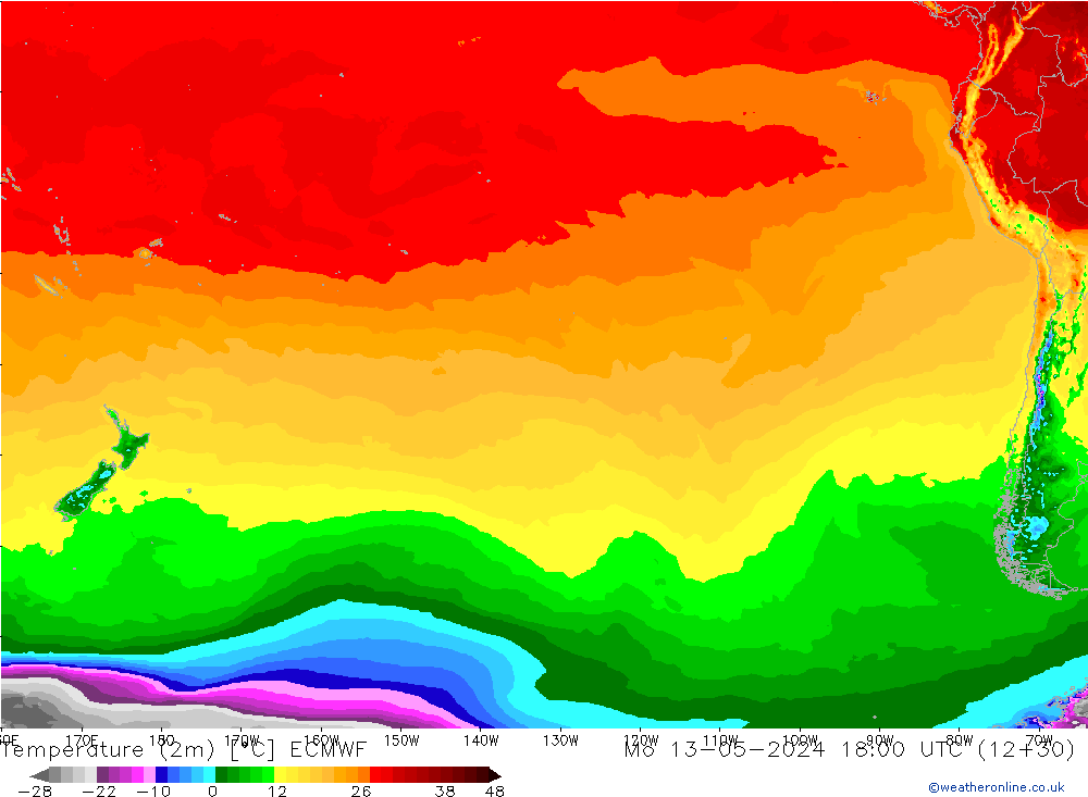 Temperaturkarte (2m) ECMWF Mo 13.05.2024 18 UTC