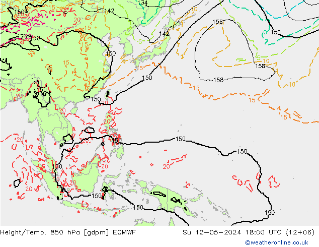 Height/Temp. 850 hPa ECMWF Ne 12.05.2024 18 UTC