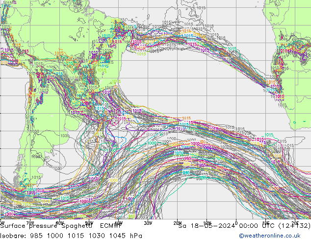 Bodendruck Spaghetti ECMWF Sa 18.05.2024 00 UTC