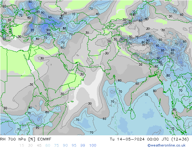 RH 700 hPa ECMWF Út 14.05.2024 00 UTC