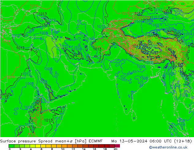 Atmosférický tlak Spread ECMWF Po 13.05.2024 06 UTC