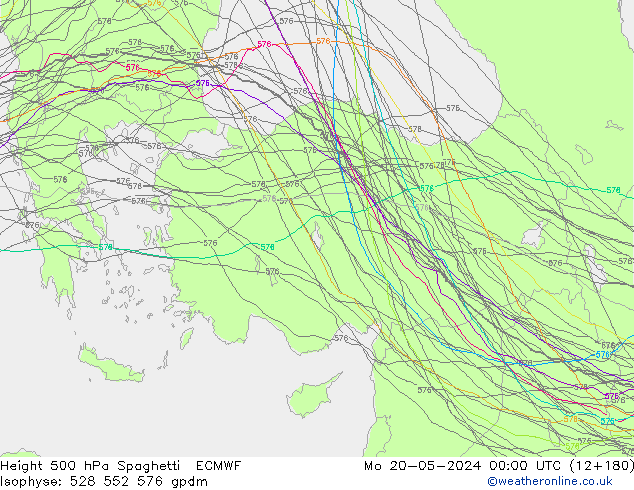 Hoogte 500 hPa Spaghetti ECMWF ma 20.05.2024 00 UTC