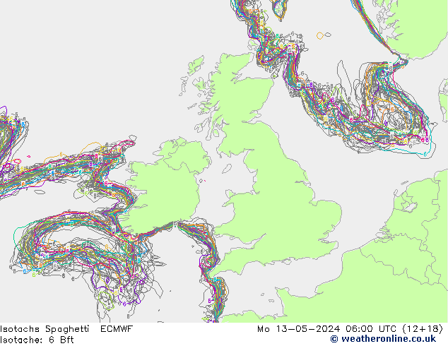 Isotachs Spaghetti ECMWF lun 13.05.2024 06 UTC