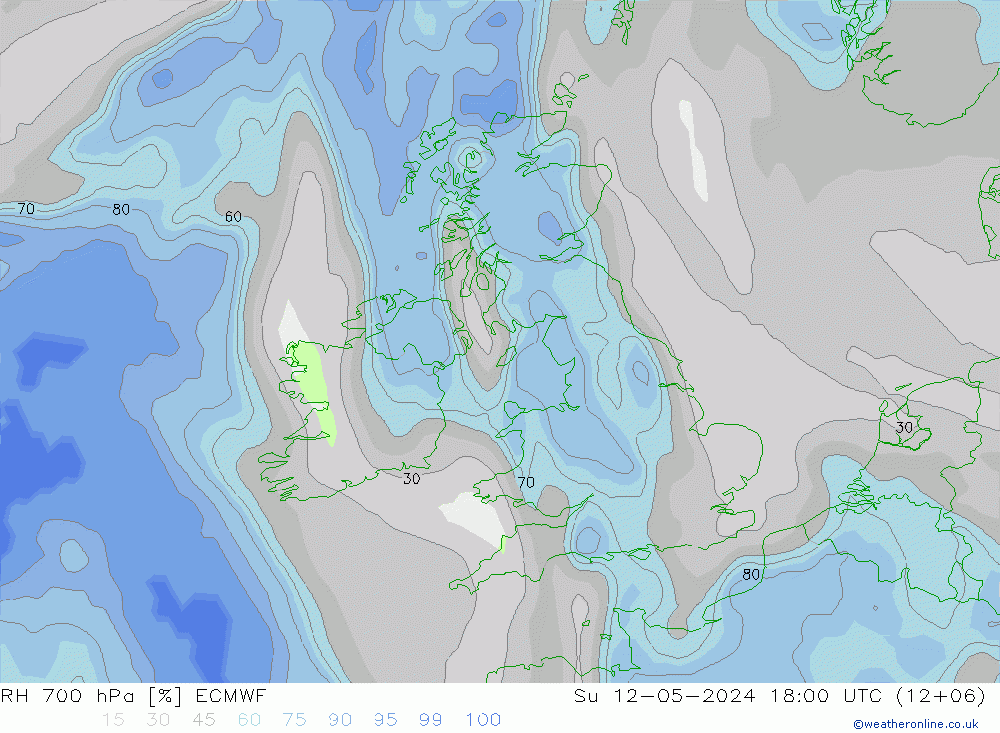 RH 700 hPa ECMWF Su 12.05.2024 18 UTC