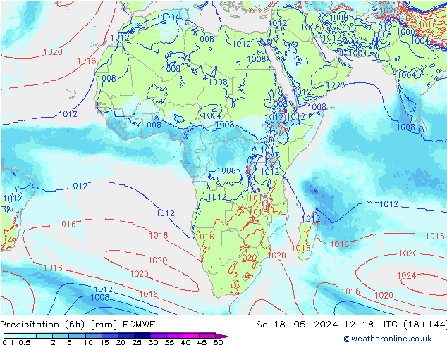 Precipitation (6h) ECMWF Sa 18.05.2024 18 UTC