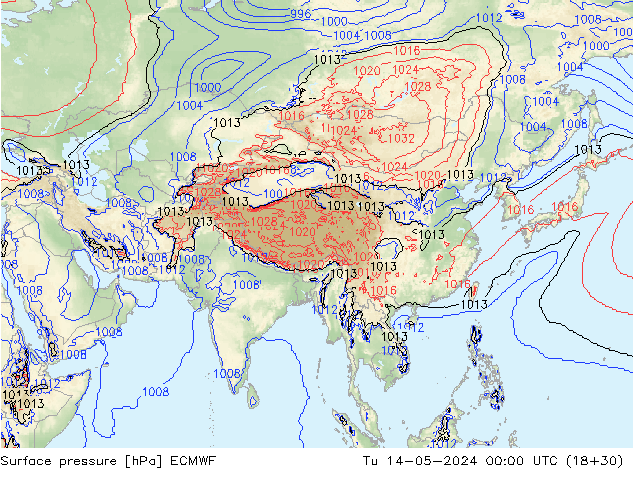 Surface pressure ECMWF Tu 14.05.2024 00 UTC