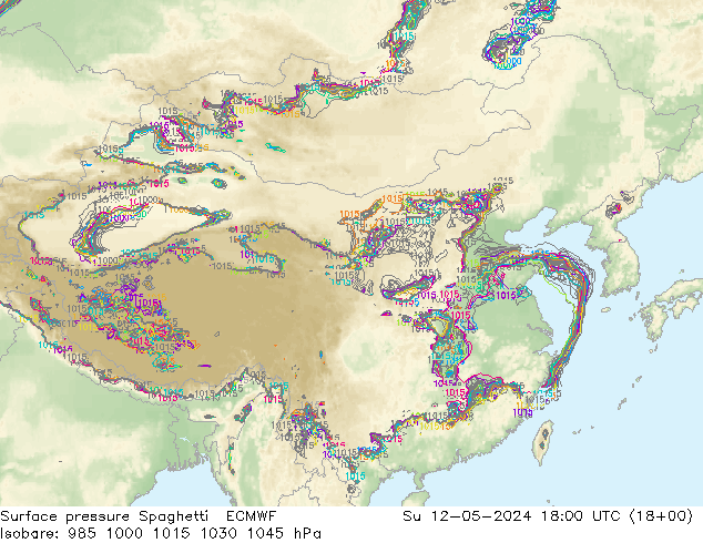 地面气压 Spaghetti ECMWF 星期日 12.05.2024 18 UTC