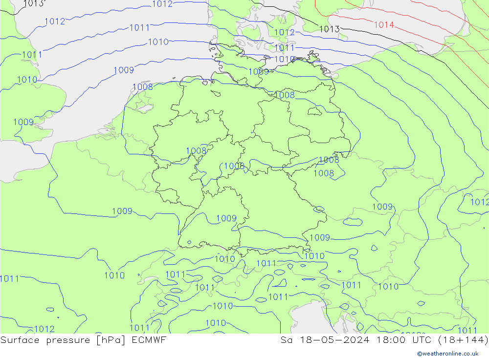Luchtdruk (Grond) ECMWF za 18.05.2024 18 UTC