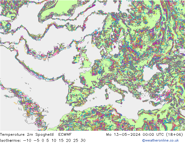 Temperature 2m Spaghetti ECMWF Po 13.05.2024 00 UTC