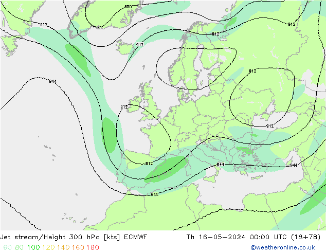Straalstroom ECMWF do 16.05.2024 00 UTC