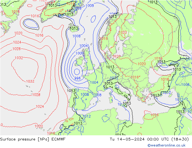 Atmosférický tlak ECMWF Út 14.05.2024 00 UTC