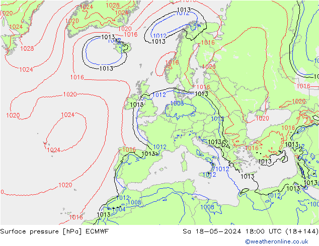 地面气压 ECMWF 星期六 18.05.2024 18 UTC