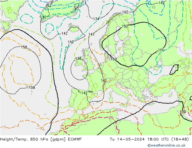 Height/Temp. 850 hPa ECMWF Tu 14.05.2024 18 UTC