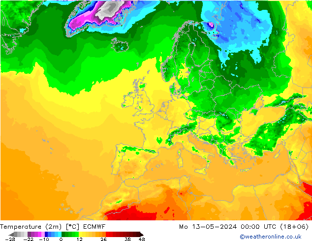 Temperature (2m) ECMWF Mo 13.05.2024 00 UTC
