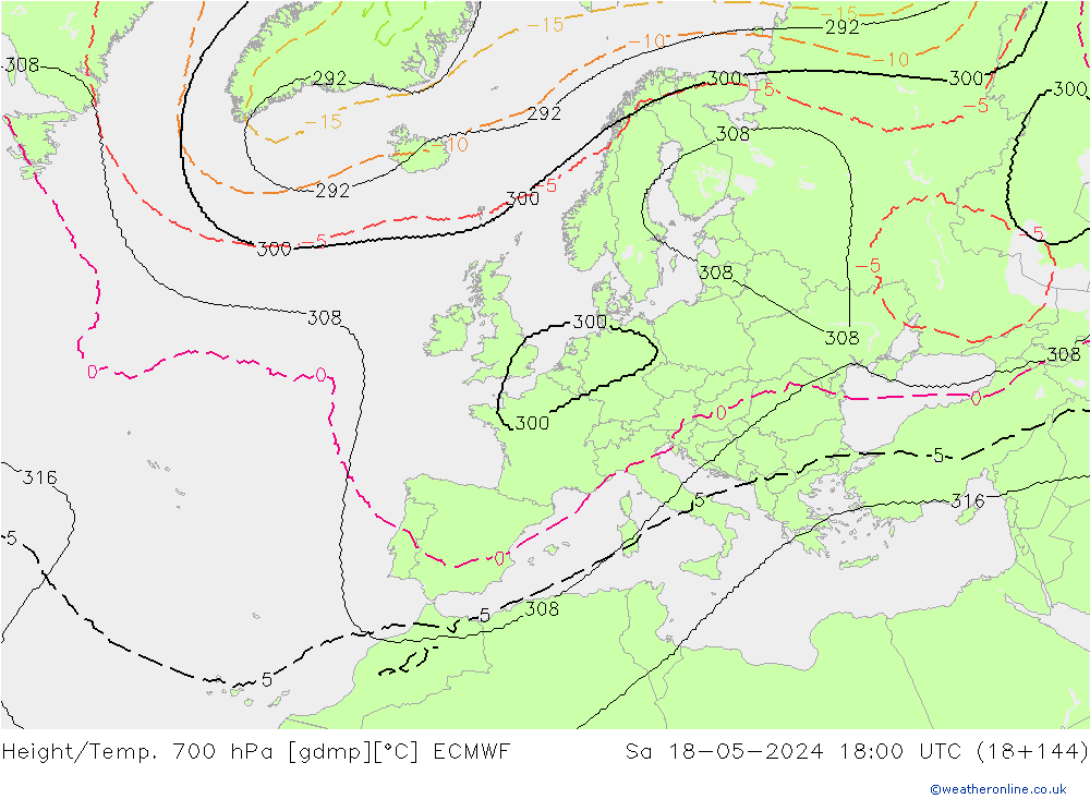 Height/Temp. 700 hPa ECMWF Sáb 18.05.2024 18 UTC