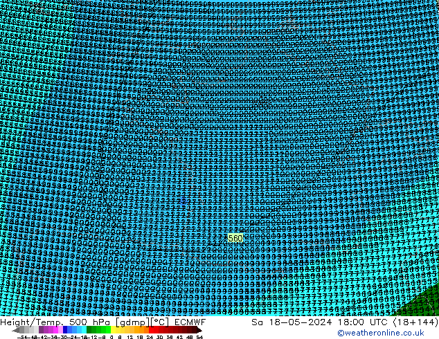 Hoogte/Temp. 500 hPa ECMWF za 18.05.2024 18 UTC