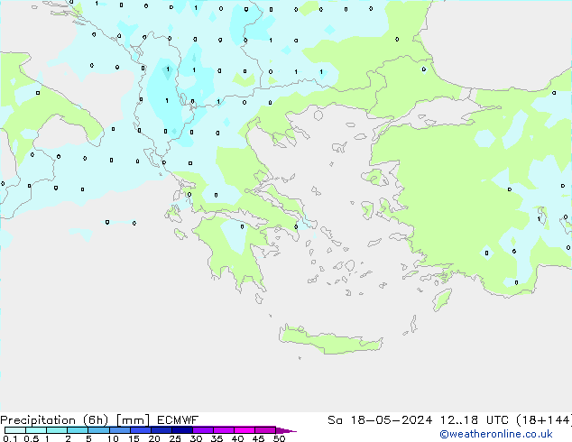 Precipitation (6h) ECMWF Sa 18.05.2024 18 UTC