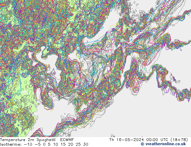mapa temperatury 2m Spaghetti ECMWF czw. 16.05.2024 00 UTC