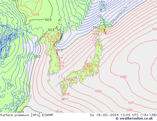 Surface pressure ECMWF Sa 18.05.2024 12 UTC