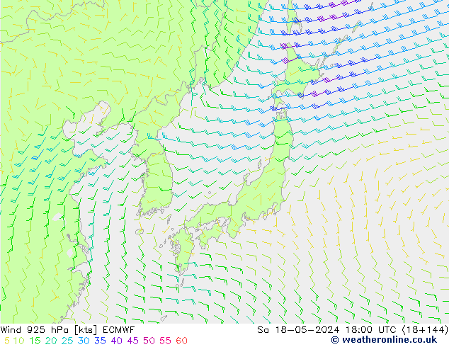 Wind 925 hPa ECMWF za 18.05.2024 18 UTC