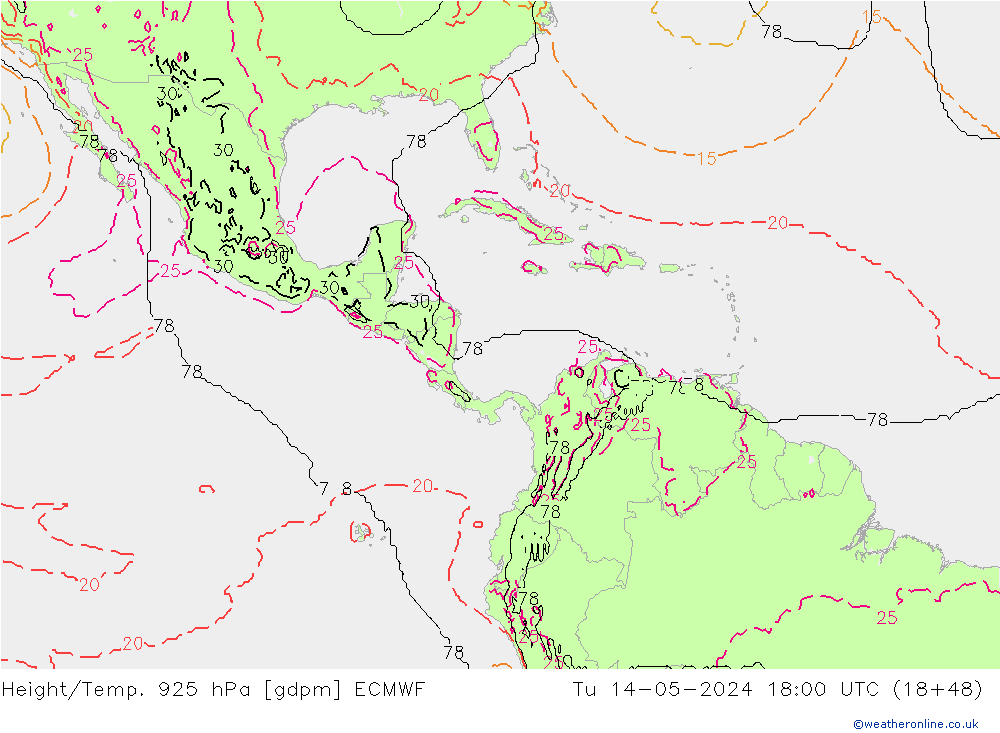 Height/Temp. 925 гПа ECMWF вт 14.05.2024 18 UTC