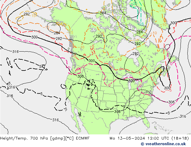 Height/Temp. 700 hPa ECMWF Mo 13.05.2024 12 UTC