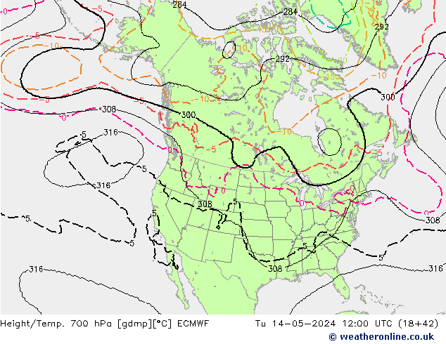 Géop./Temp. 700 hPa ECMWF mar 14.05.2024 12 UTC