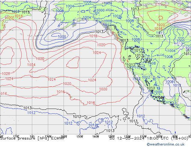 Atmosférický tlak ECMWF Ne 12.05.2024 18 UTC