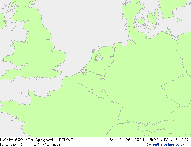 Height 500 hPa Spaghetti ECMWF Su 12.05.2024 18 UTC