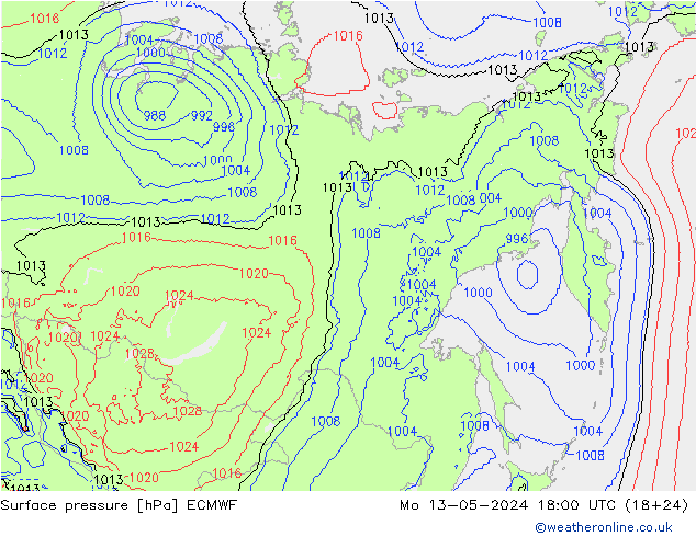 Yer basıncı ECMWF Pzt 13.05.2024 18 UTC
