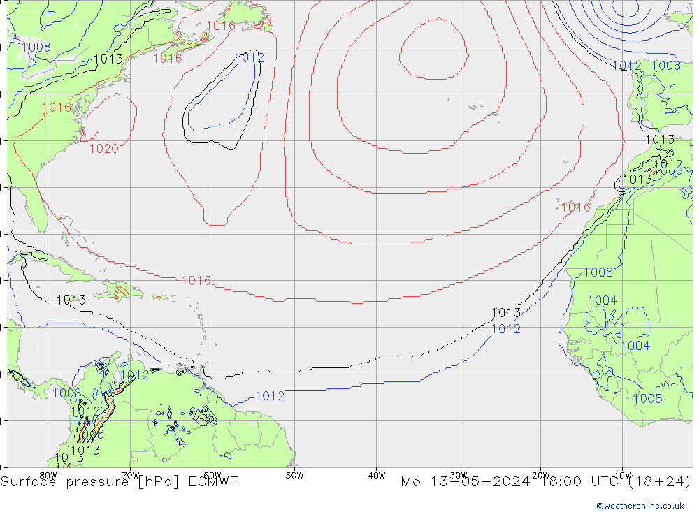 Luchtdruk (Grond) ECMWF ma 13.05.2024 18 UTC