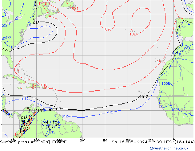 Atmosférický tlak ECMWF So 18.05.2024 18 UTC