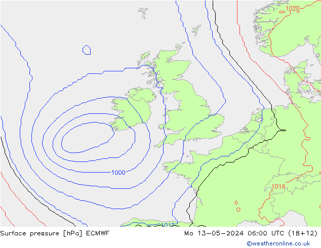 Atmosférický tlak ECMWF Po 13.05.2024 06 UTC