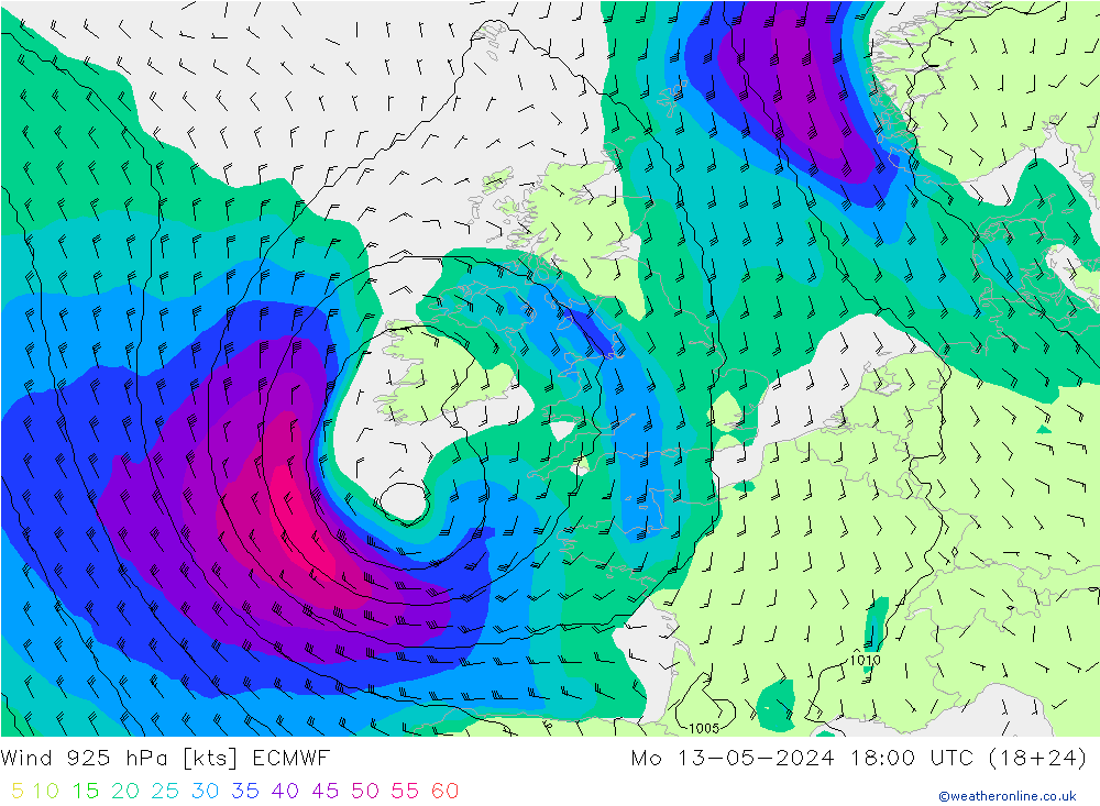 Wind 925 hPa ECMWF Mo 13.05.2024 18 UTC