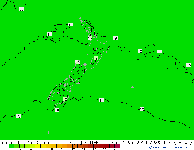 Temperature 2m Spread ECMWF Mo 13.05.2024 00 UTC