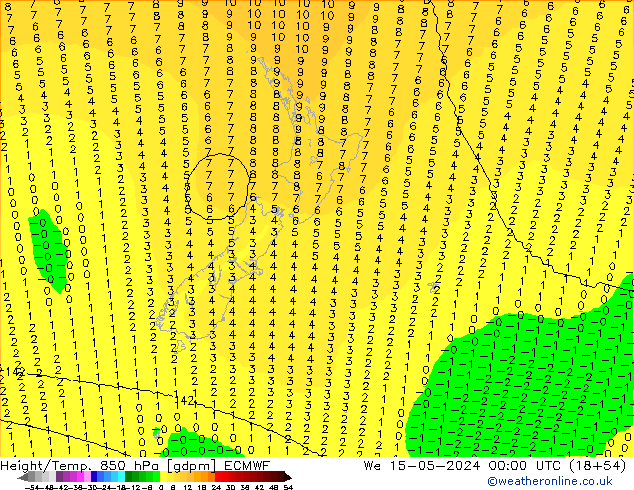 Height/Temp. 850 hPa ECMWF śro. 15.05.2024 00 UTC