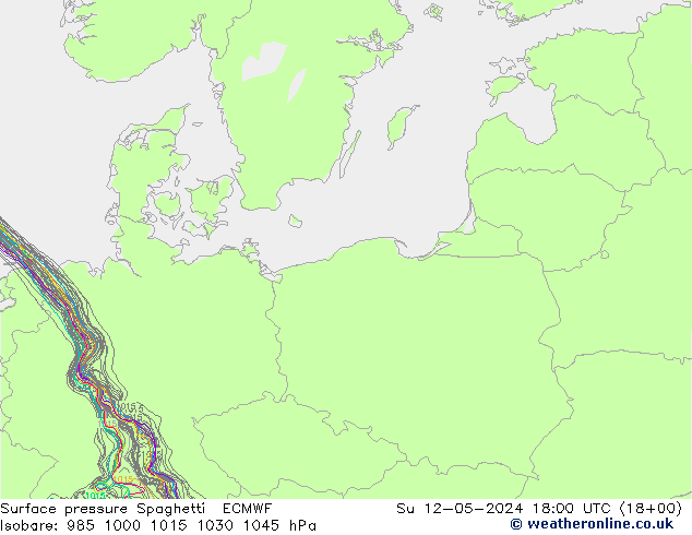 Surface pressure Spaghetti ECMWF Su 12.05.2024 18 UTC