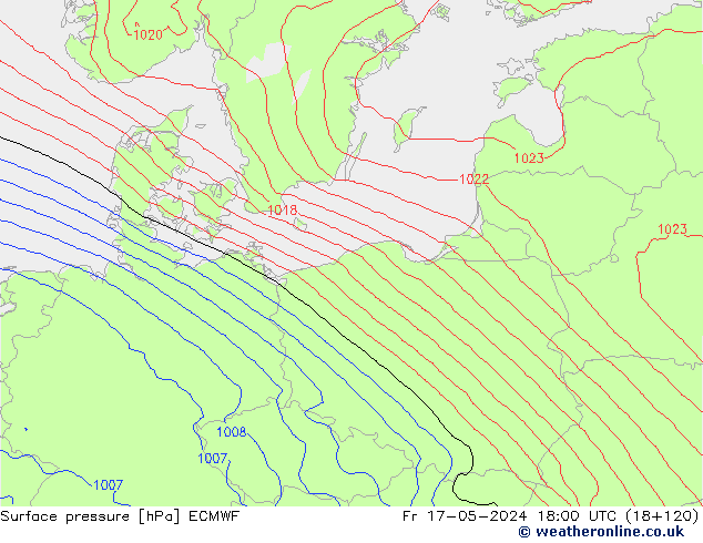 Atmosférický tlak ECMWF Pá 17.05.2024 18 UTC