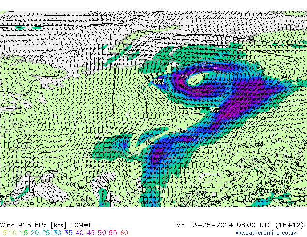 Wind 925 hPa ECMWF Mo 13.05.2024 06 UTC