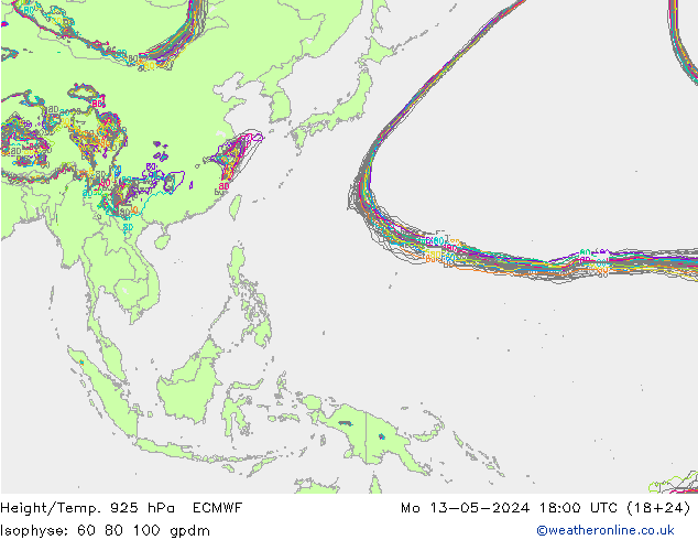 Height/Temp. 925 hPa ECMWF Seg 13.05.2024 18 UTC