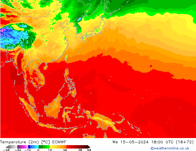 Temperatura (2m) ECMWF mer 15.05.2024 18 UTC