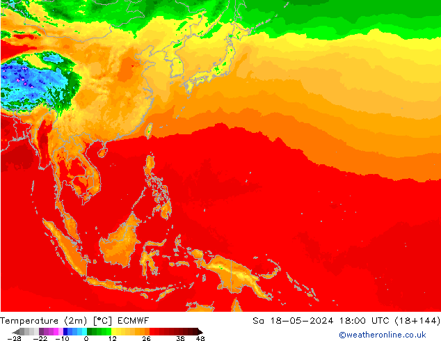 Sıcaklık Haritası (2m) ECMWF Cts 18.05.2024 18 UTC