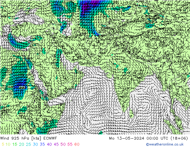 风 925 hPa ECMWF 星期一 13.05.2024 00 UTC