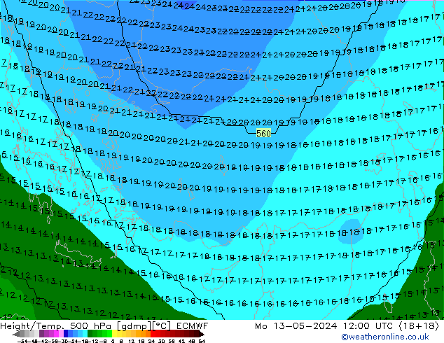 Geop./Temp. 500 hPa ECMWF lun 13.05.2024 12 UTC